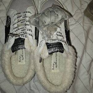 Black and White Sneakers with Fur Lining